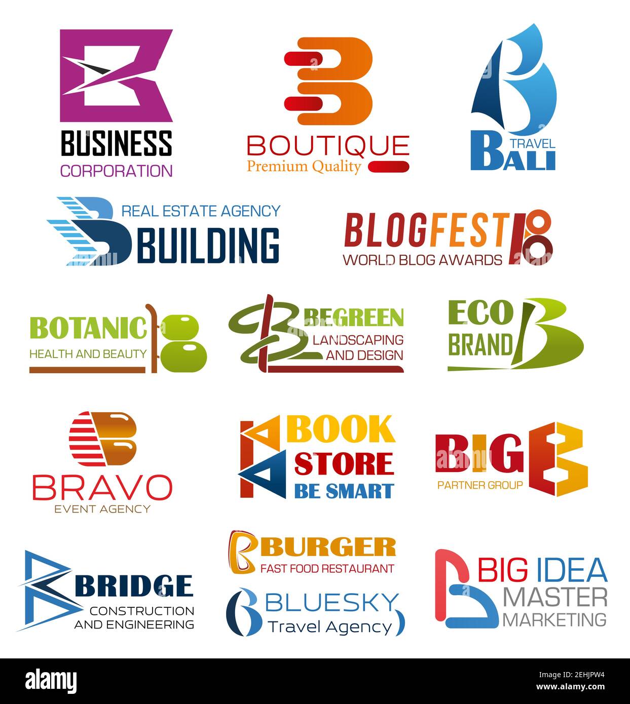 Letter B icons brand identity of business company and corporation design.  Vector B set of premium quality boutique, travel agency or real estate and  c Stock Vector Image & Art - Alamy