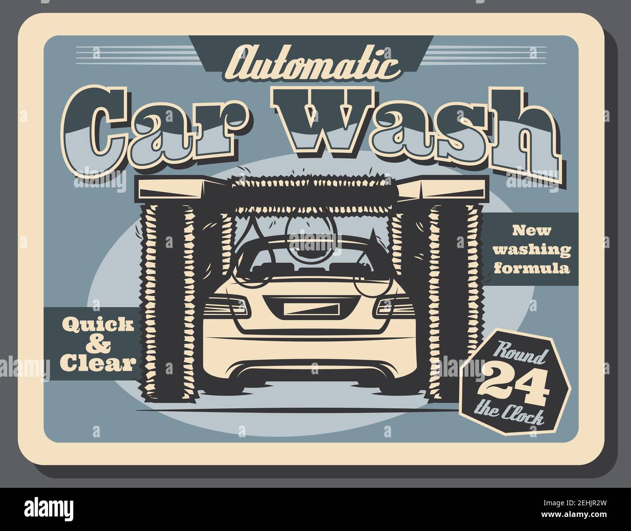 Car Wash Service Retro Poster For Automatic Auto Washing Station Vector Vintage Blue Grunge Design Of Modern Car And Rotating Brushes For Automobile Stock Vector Image Art Alamy