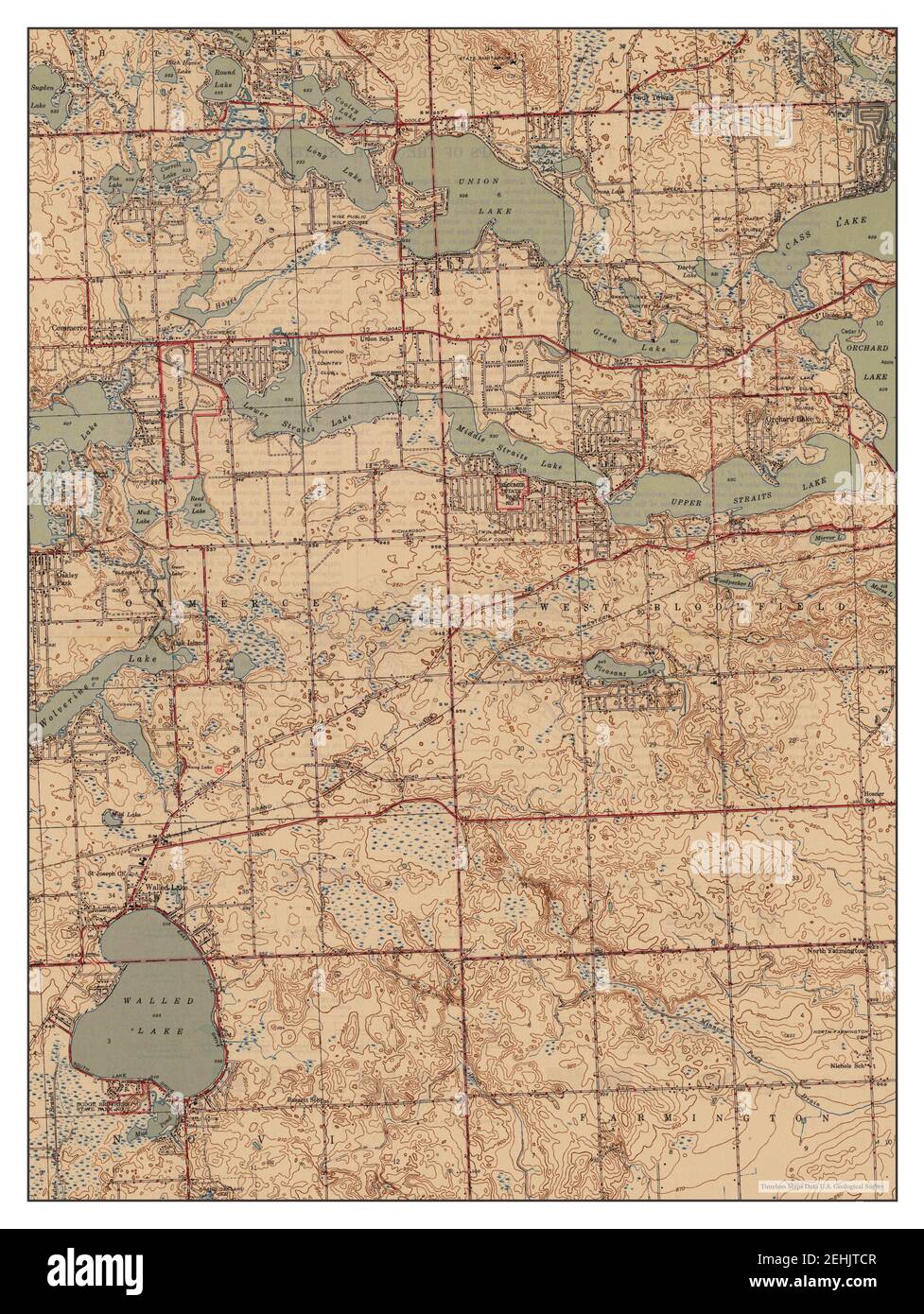 Walled Lake, Michigan, map 1945, 124000, United States of America by