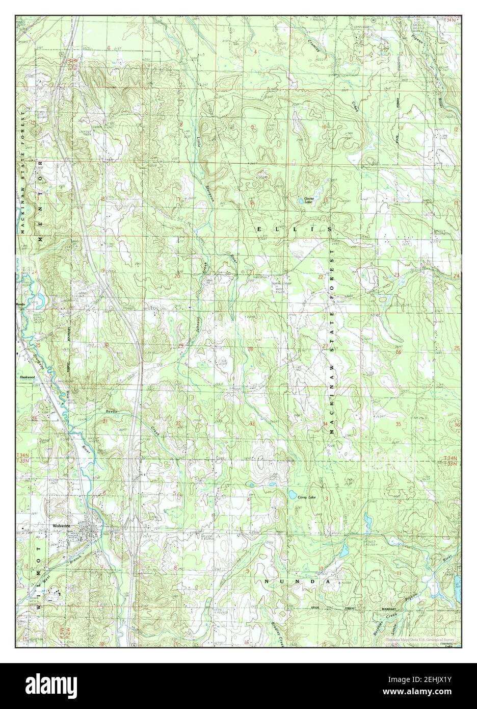 Wolverine, Michigan, map 1986, 124000, United States of America by