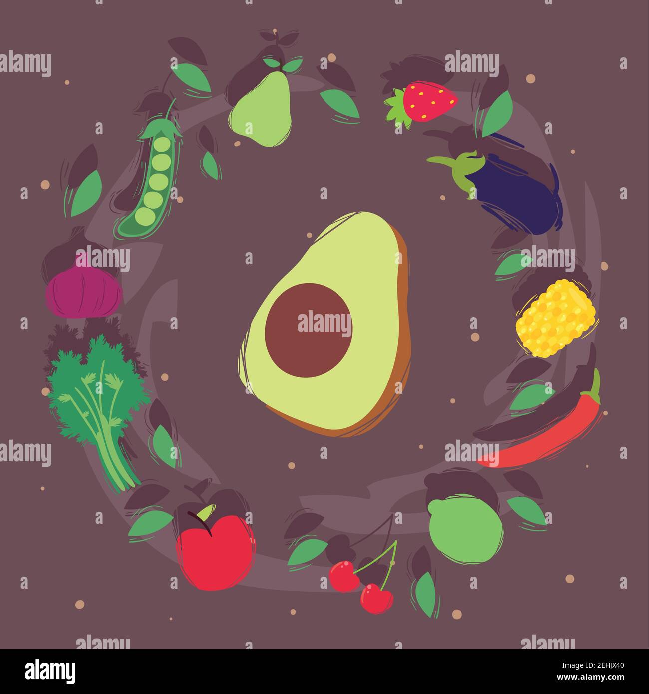 Avocado with healthy and organic food icon set design, eco bio and ...