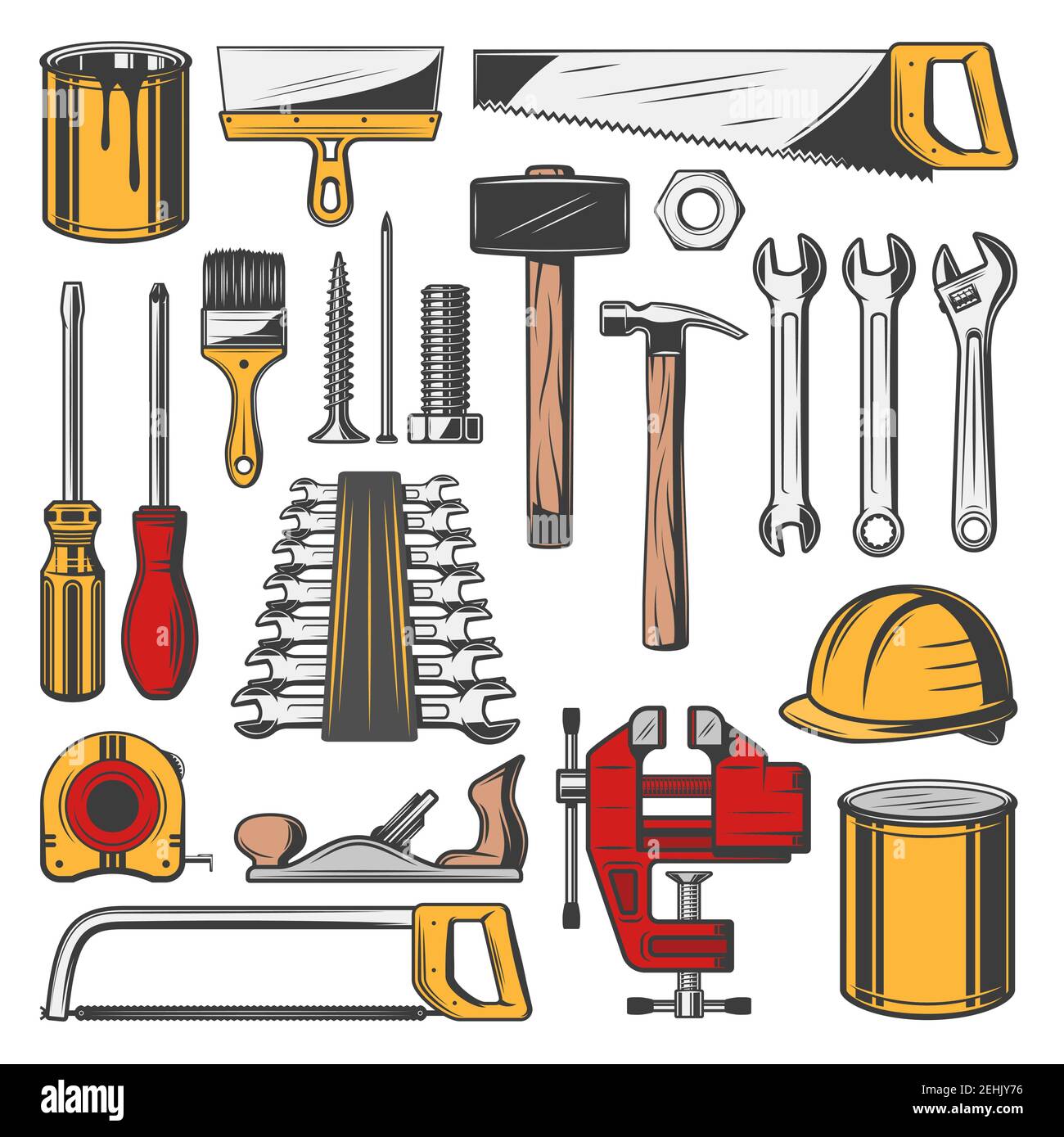 Construction tools set, vector icons. Carpentry and building