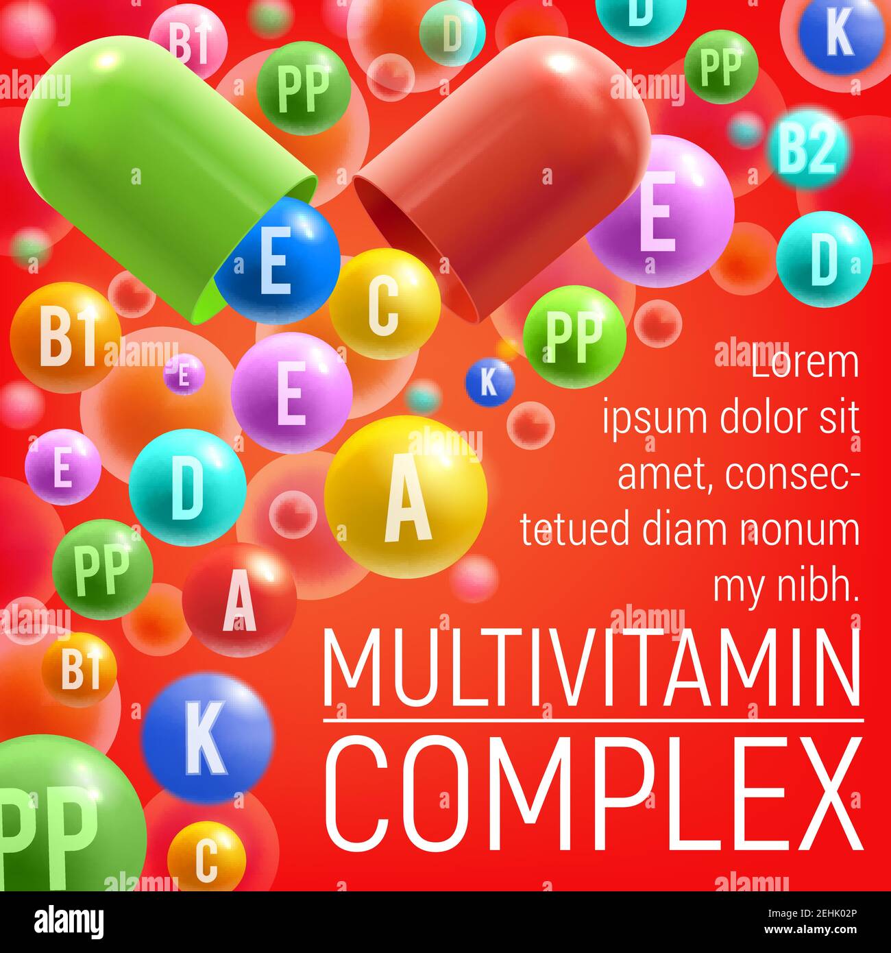 Multivitamin complex poster of vitamins and minerals for healthy life
