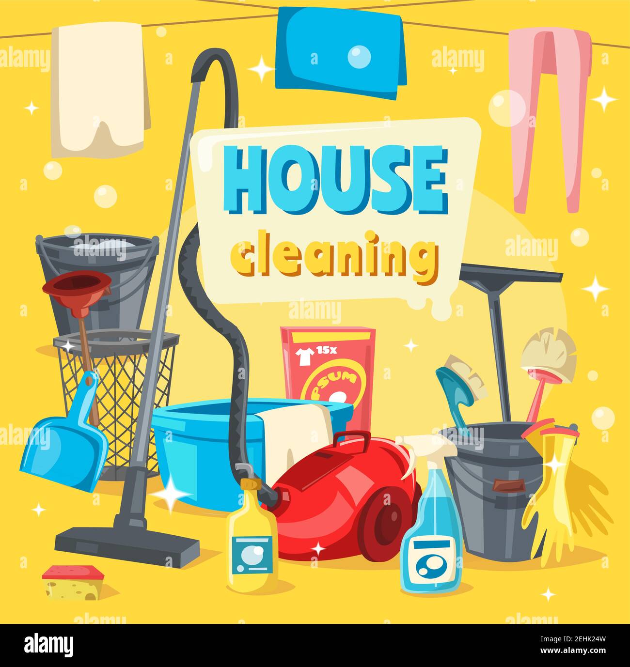 House cleaning services, tools for keeping home clean. Vector vacum