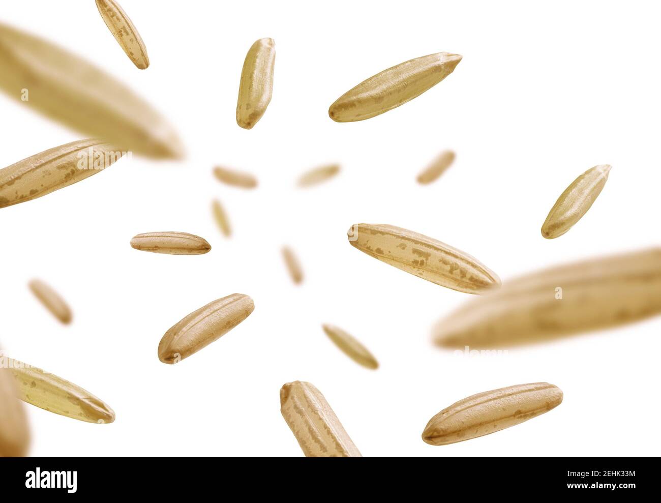 Raw rice levitates on a white background Stock Photo - Alamy