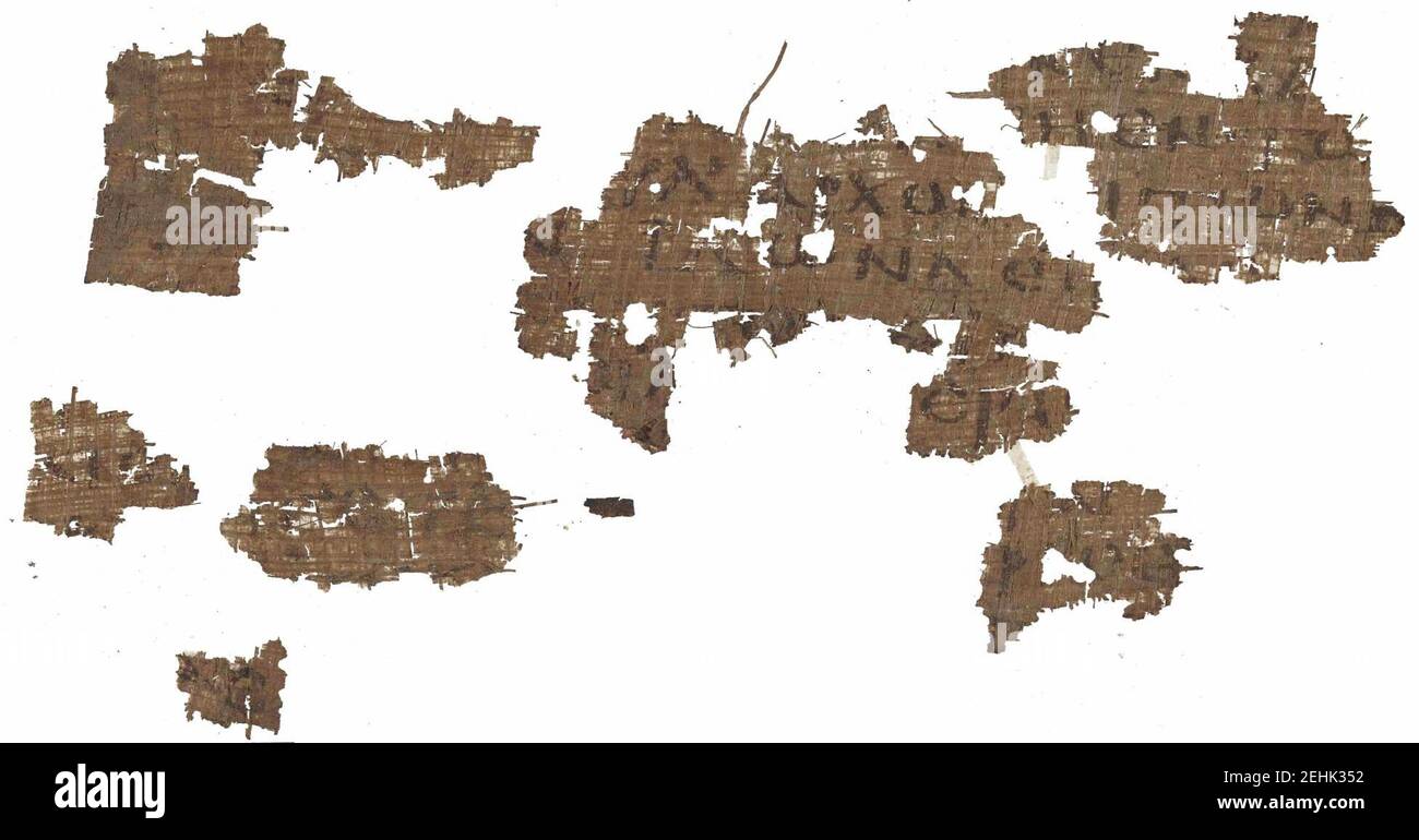 Papyrus 21 - Papyrus Oxyrhynchus 1227 - Muhlenberg College, Theol. Pap. 3 - Gospel of Matthew 12,24-26.32-33. Stock Photo
