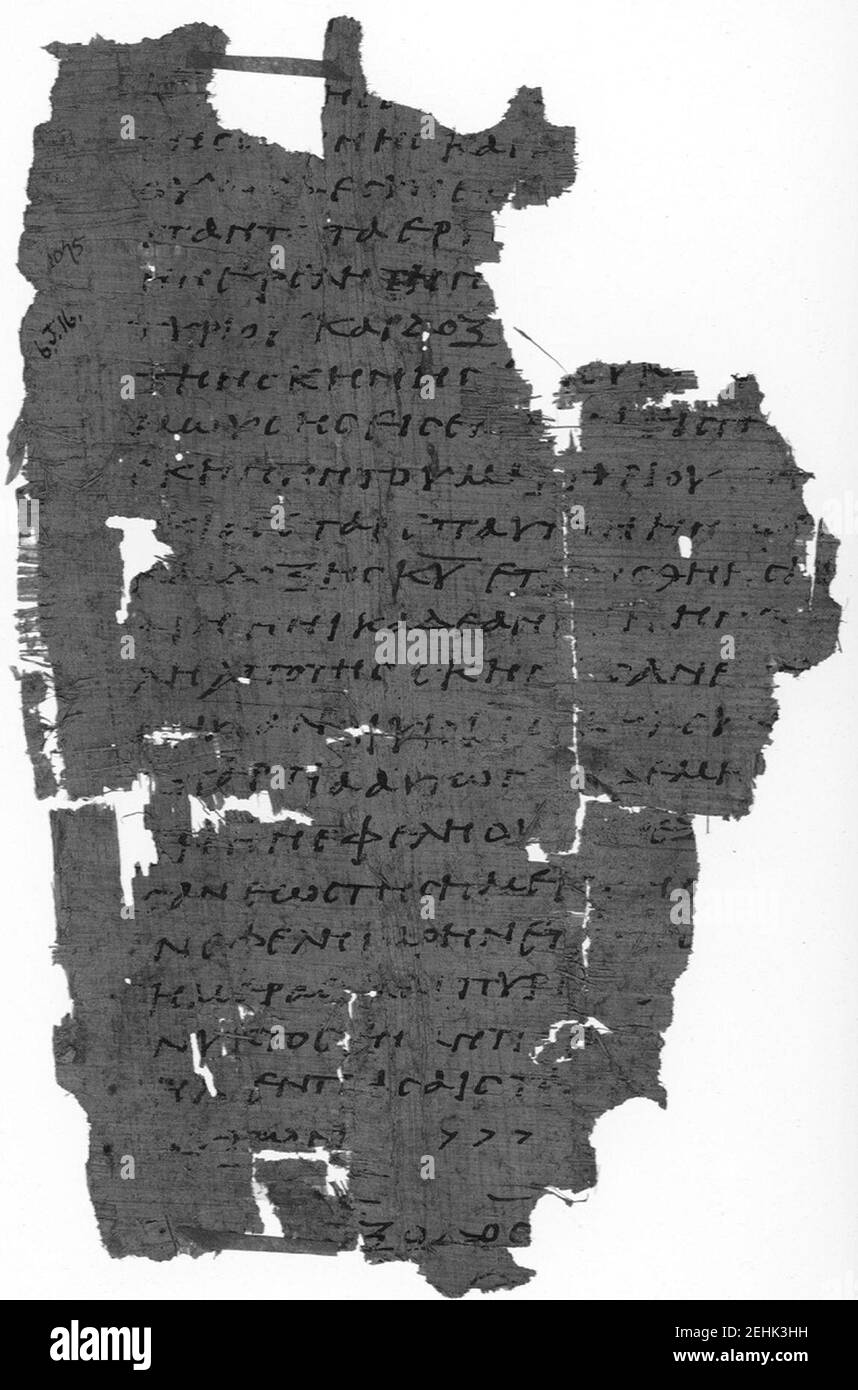 Papyrus Oxyrhynchus 1075 - Papyrus 2053 recto - Book of Exodus 40. Stock Photo