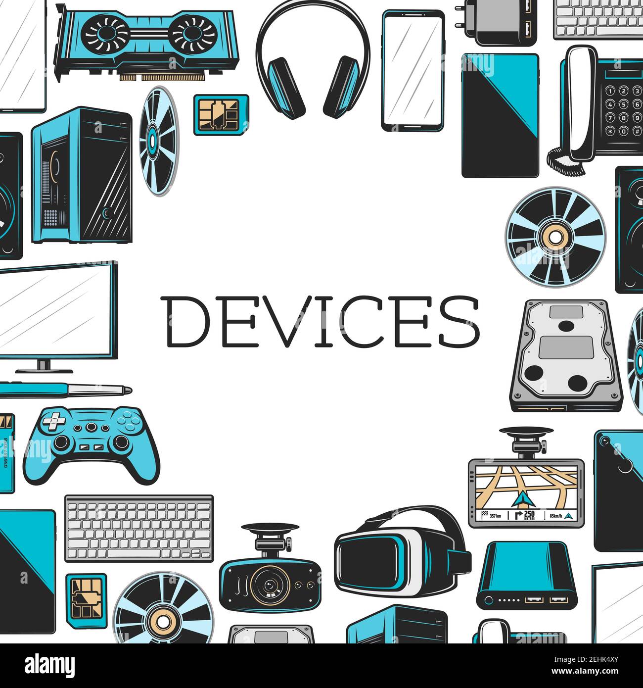 Electronics devices with computer and mobile digital gadgets frame