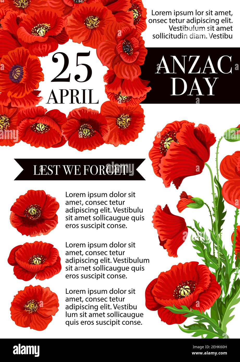 Anzac Day Australia and New Zealand war remembrance holiday poster for Lest  We Forget design. Vector greeting card of poppy flowers for war commemorat  Stock Vector Image & Art - Alamy