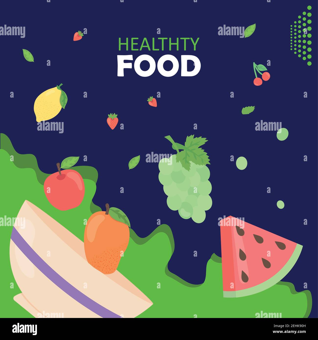 Healthy food fruits collection with bowl design, organic eco bio and ...