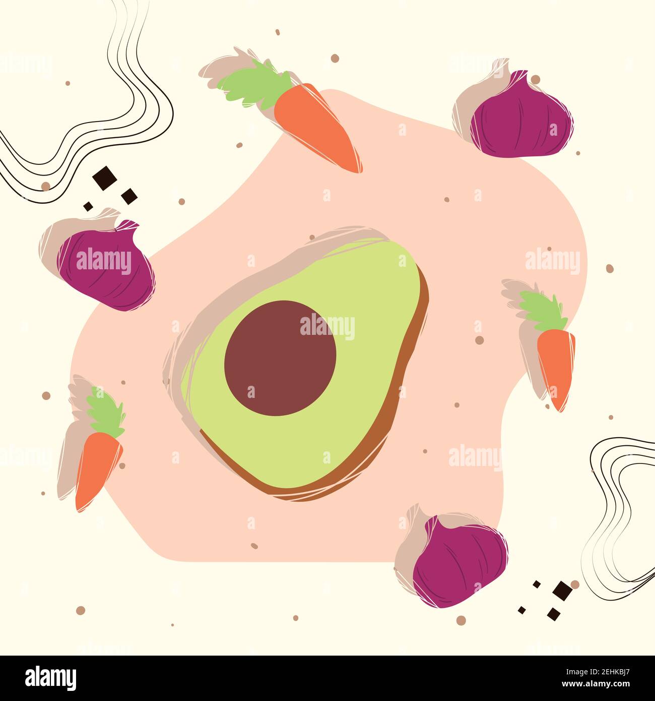 Avocado with healthy and organic food icons design, eco bio and fresh ...