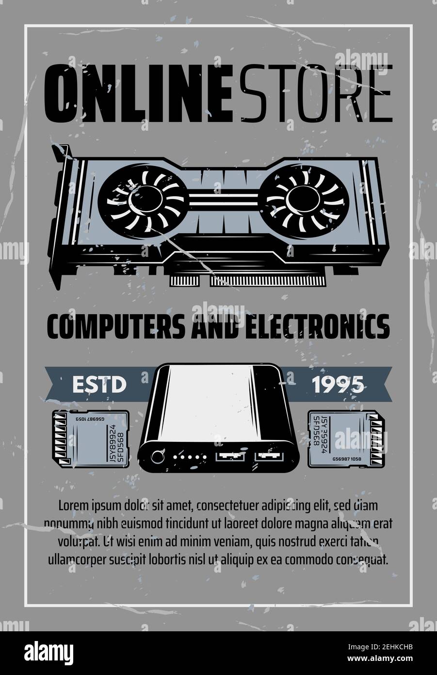 Computer part store electronic devices. Memory card, power bank and ...