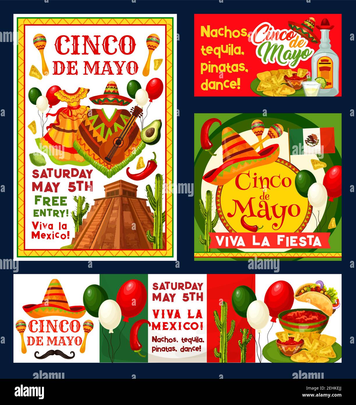Cinco de Mayo Mexican holiday fiesta invitation cards for free entry to Cinco de Mayo Mexican holiday fiesta invitation cards for free entry to