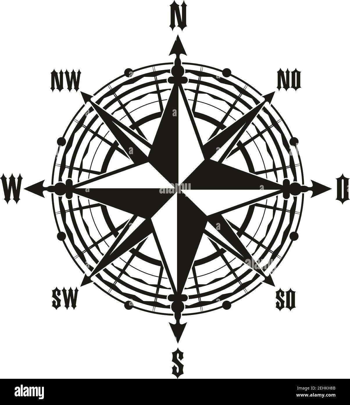 Vector Compass Rose with North, South, East and West Indicated Stock Vector  - Illustration of marine, navigation: 148818570