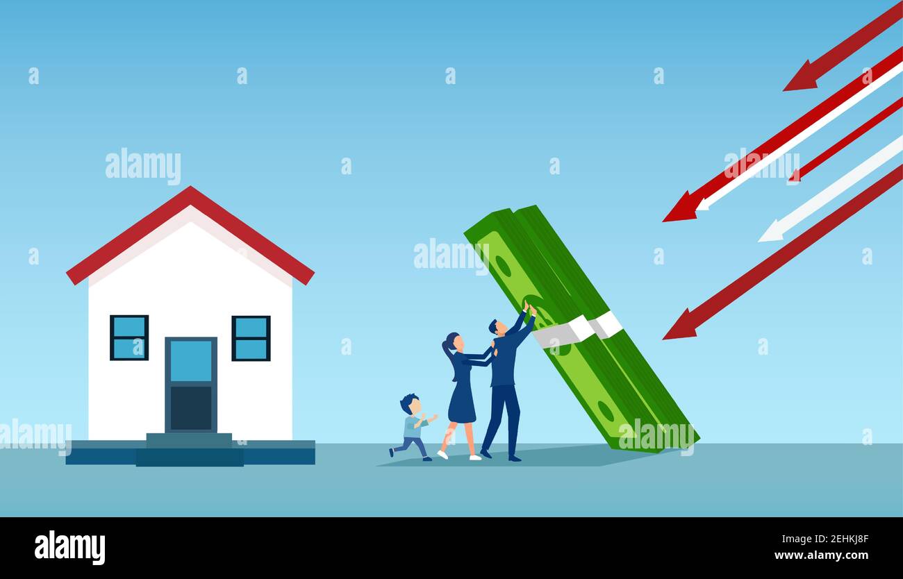Vector of a young family withstanding  real estate market and economic crisis Stock Vector