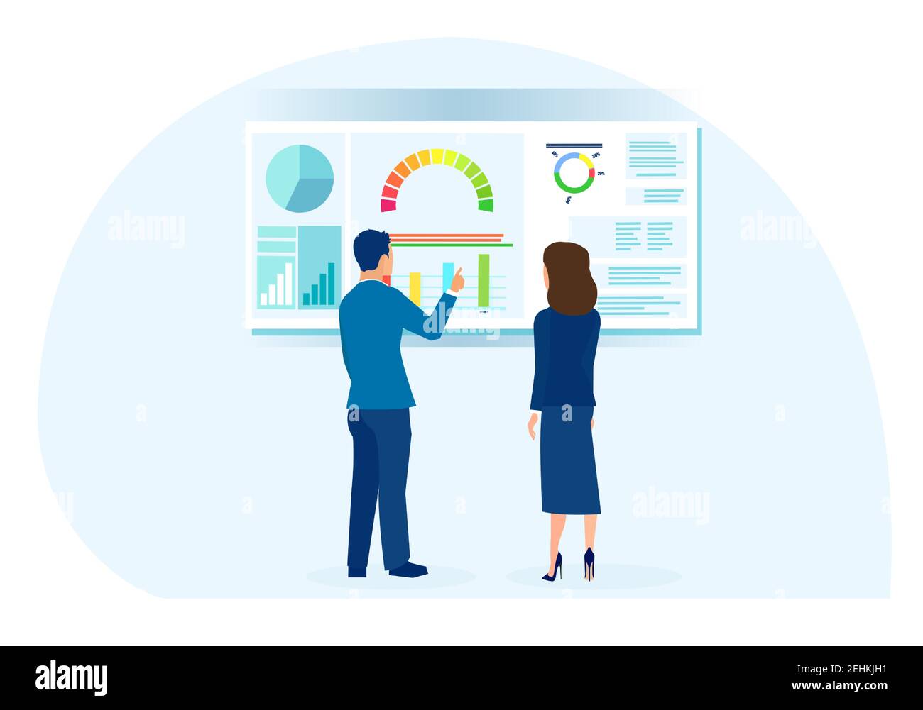 Vector of a businessman and businesswoman analyzing financial data Stock Vector