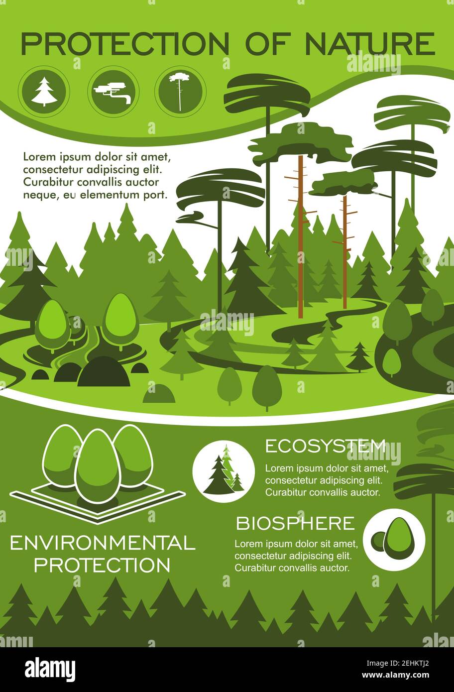 Green nature and environment protection poster for ecology and natural  resources conservation. Forest ecosystem banner with green tree for eco  friendl Stock Vector Image & Art - Alamy