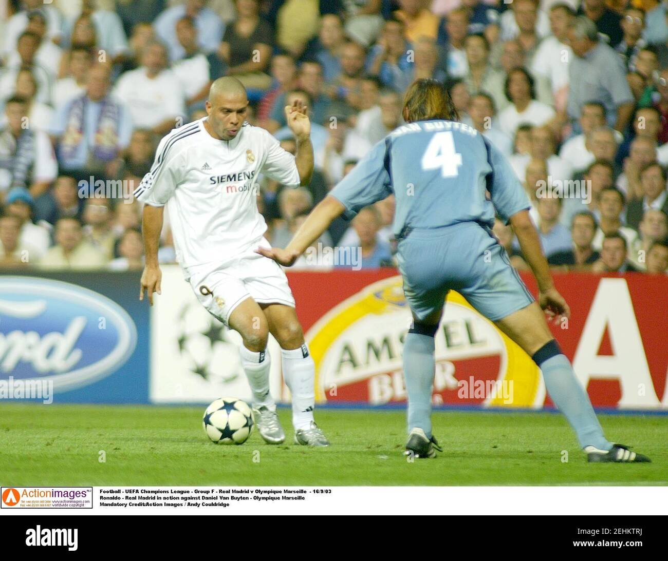 Football - UEFA Champions League - Group F - Real Madrid v Olympique  Marseille - 16/9/03 Ronaldo - Real Madrid in action against Daniel Van  Buyten - Olympique Marseille Mandatory Credit:Action Images / Andy  Couldridge Stock Photo - Alamy