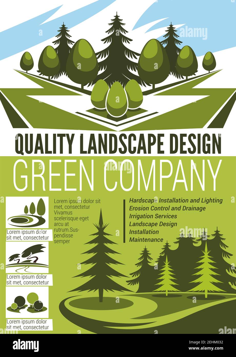 Park and garden tree landscape banner for landscaping, gardening and