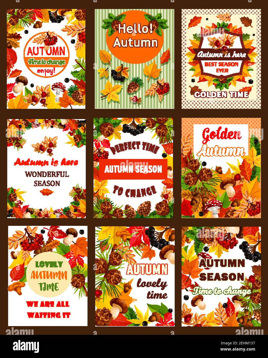 Autumn season nature retro poster and banner set. Fall leaf, forest ...