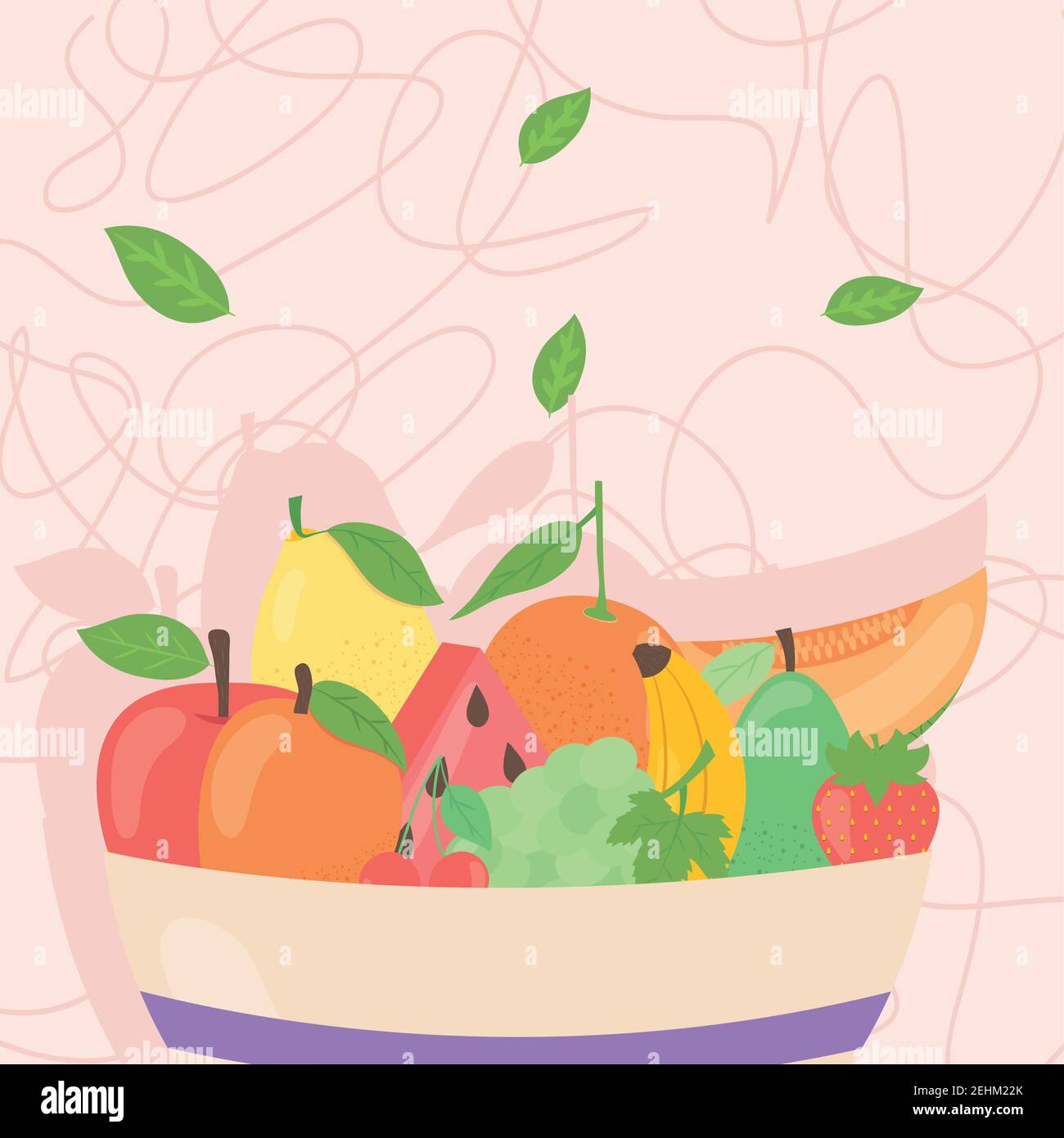 Healthy food fruits bowl with leaves design, organic eco bio and fresh ...