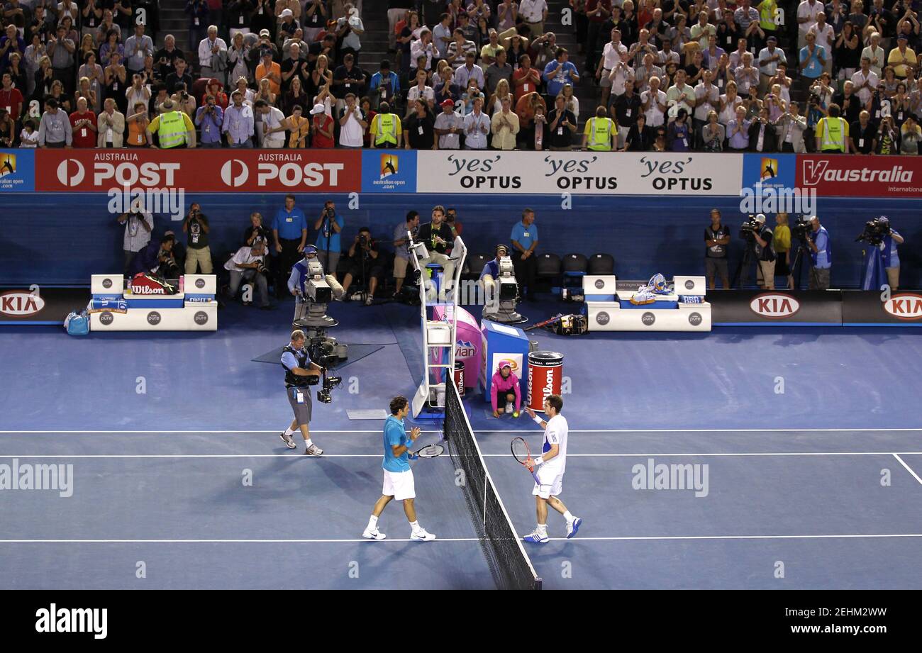 Tennis - Australian Open - Melbourne Park, Australia - 31/1/10  Switzerland's Roger Federer with Great Britain's Andy