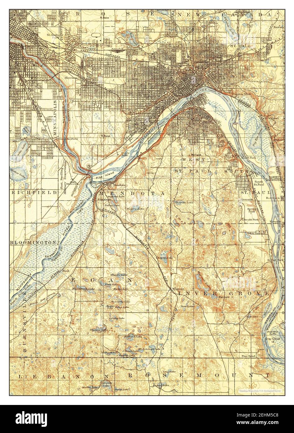 St Paul, Minnesota, map 1896, 1:62500, United States of America by Timeless  Maps, data U.S. Geological Survey Stock Photo - Alamy