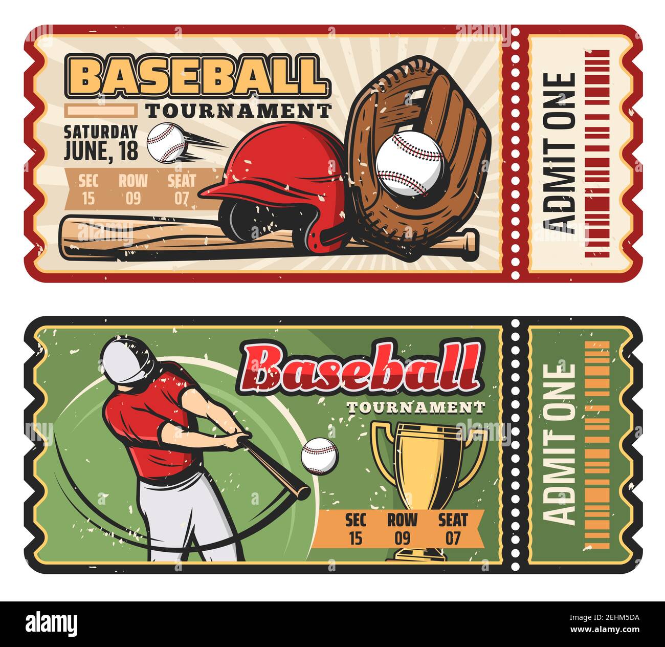 Baseball sport game retro tickets for championship or tournament. vector  vintage design of baseball player with bat and ball or golden victory cup  and Stock Vector Image & Art - Alamy