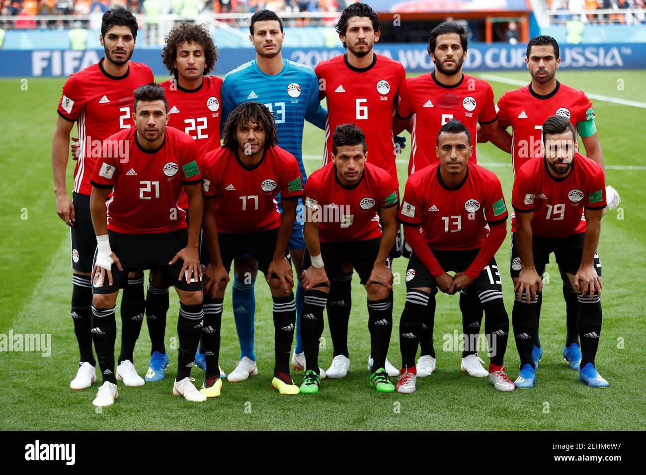 Soccer Football - World Cup - Group A - Egypt vs Uruguay - Ekaterinburg Arena, Yekaterinburg, Russia - June 15, 2018   Egypt players pose for a team group photo before the match    REUTERS/Damir Sagolj Stock Photo