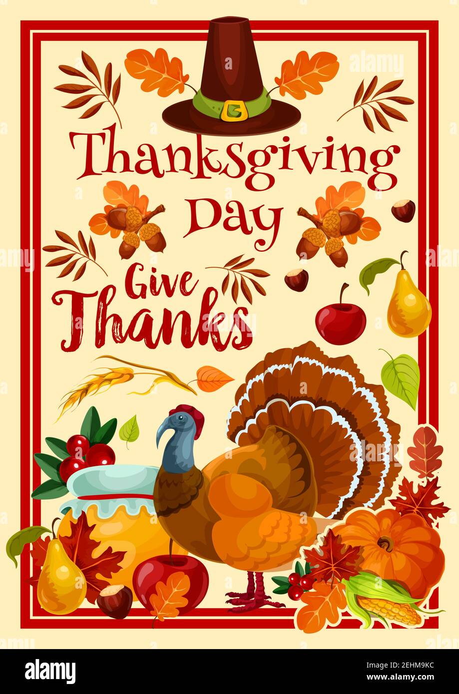 Thanksgiving Day greeting card for traditional autumn holiday. Vector ...