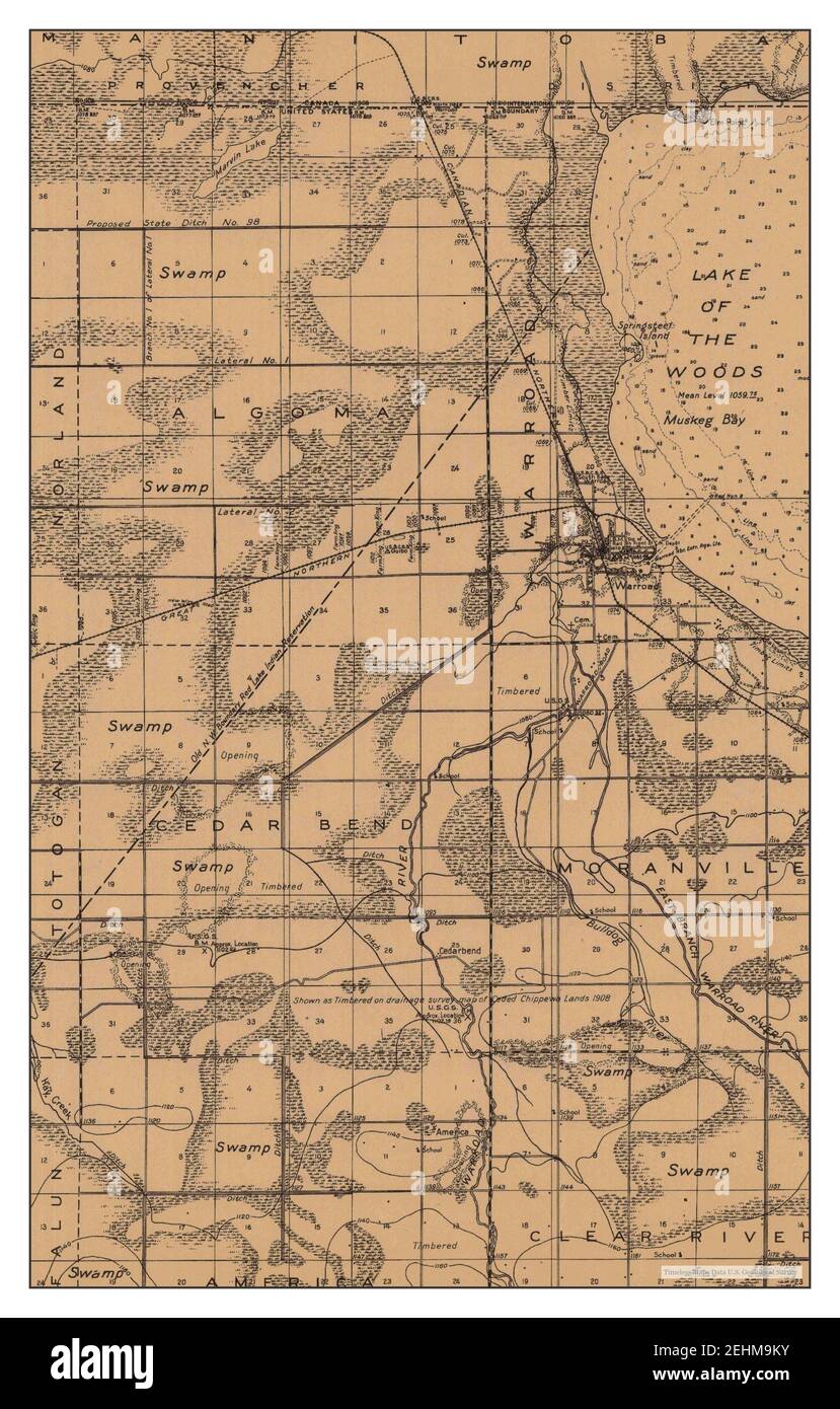 Warroad, Minnesota, map 1943, 1:62500, United States of America by Timeless Maps, data U.S. Geological Survey Stock Photo