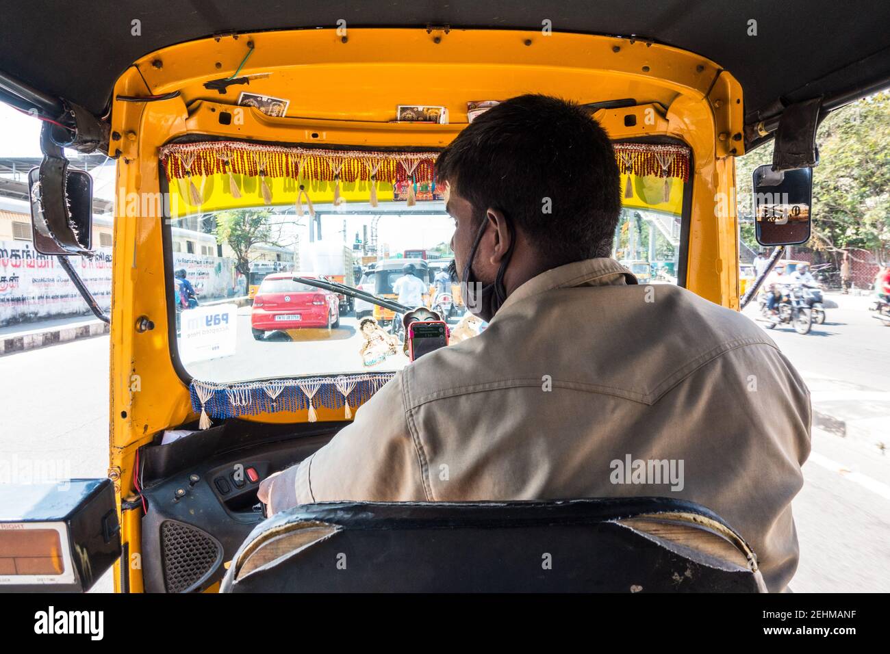 Passenger view from a tuk tuk or auto rickshaw in chennai, India, Asia Stock Photo