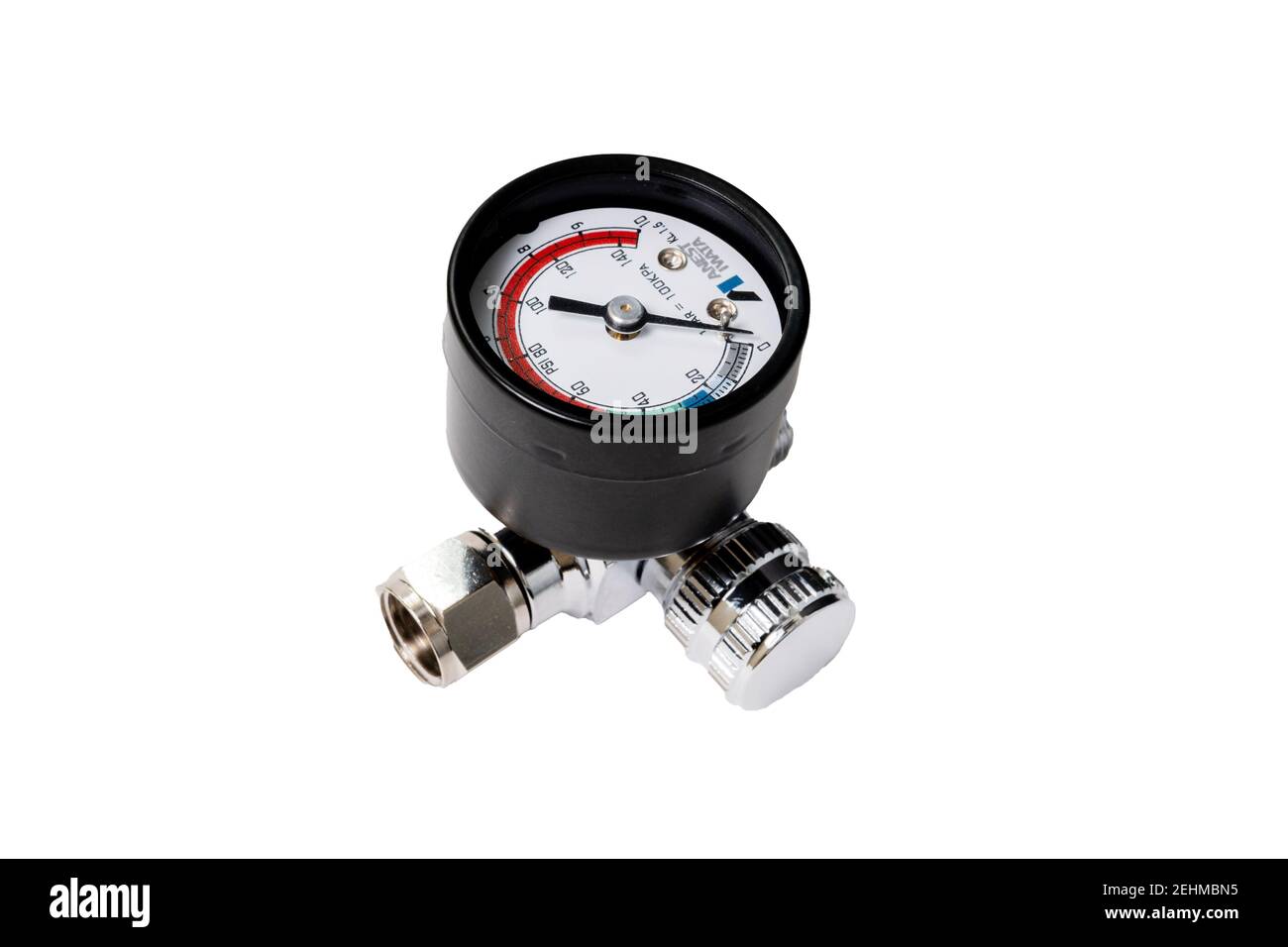 Air pressure regulator with pressure gauge. isolated on a white