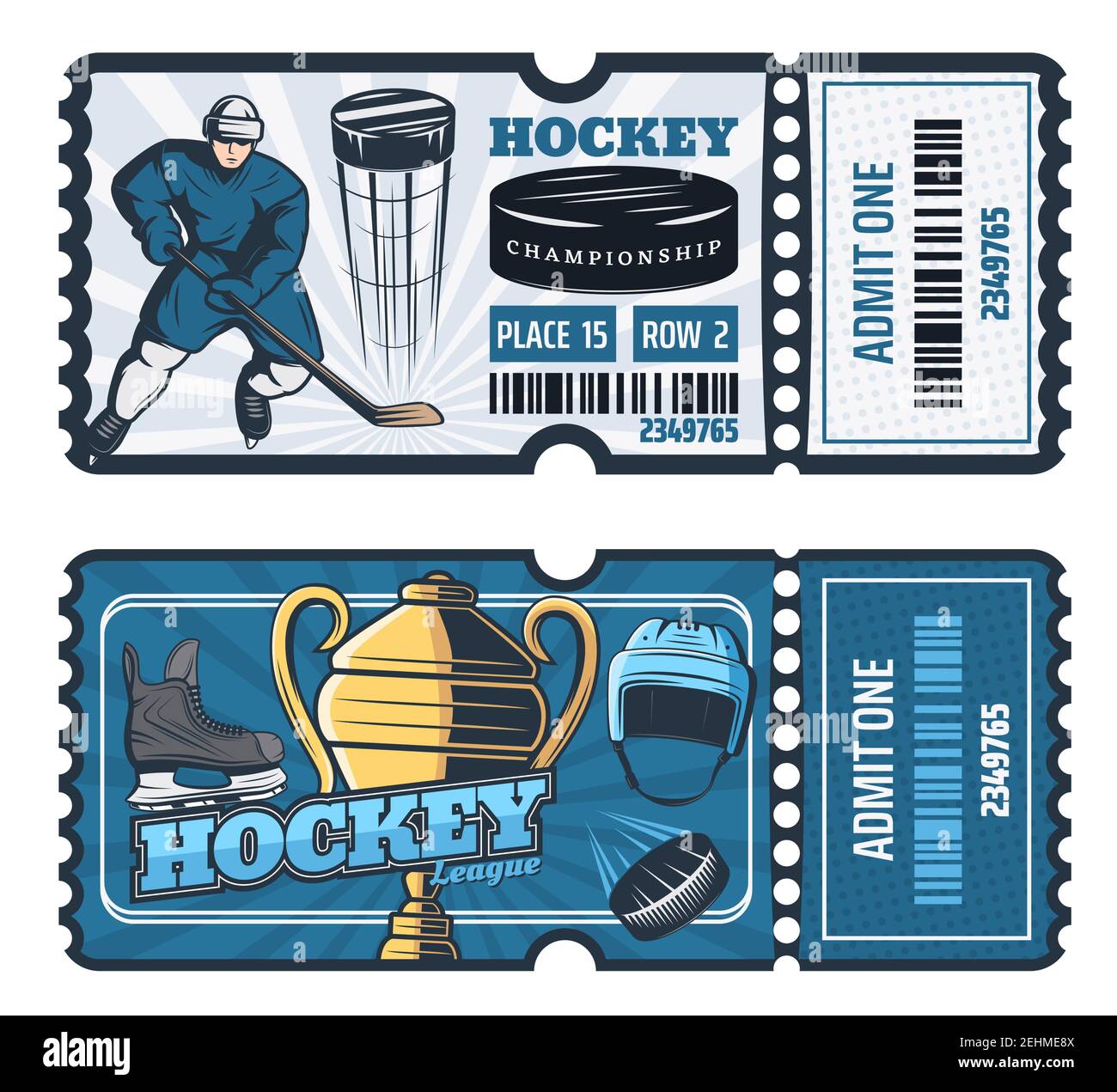 Ice hockey game tickets, sport cup tournament. Vector hockey player man