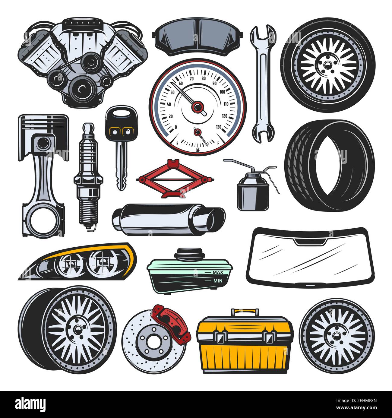 Various Car Parts and Accessories Stock Illustration - Illustration of  isolated, mechanic: 52875052