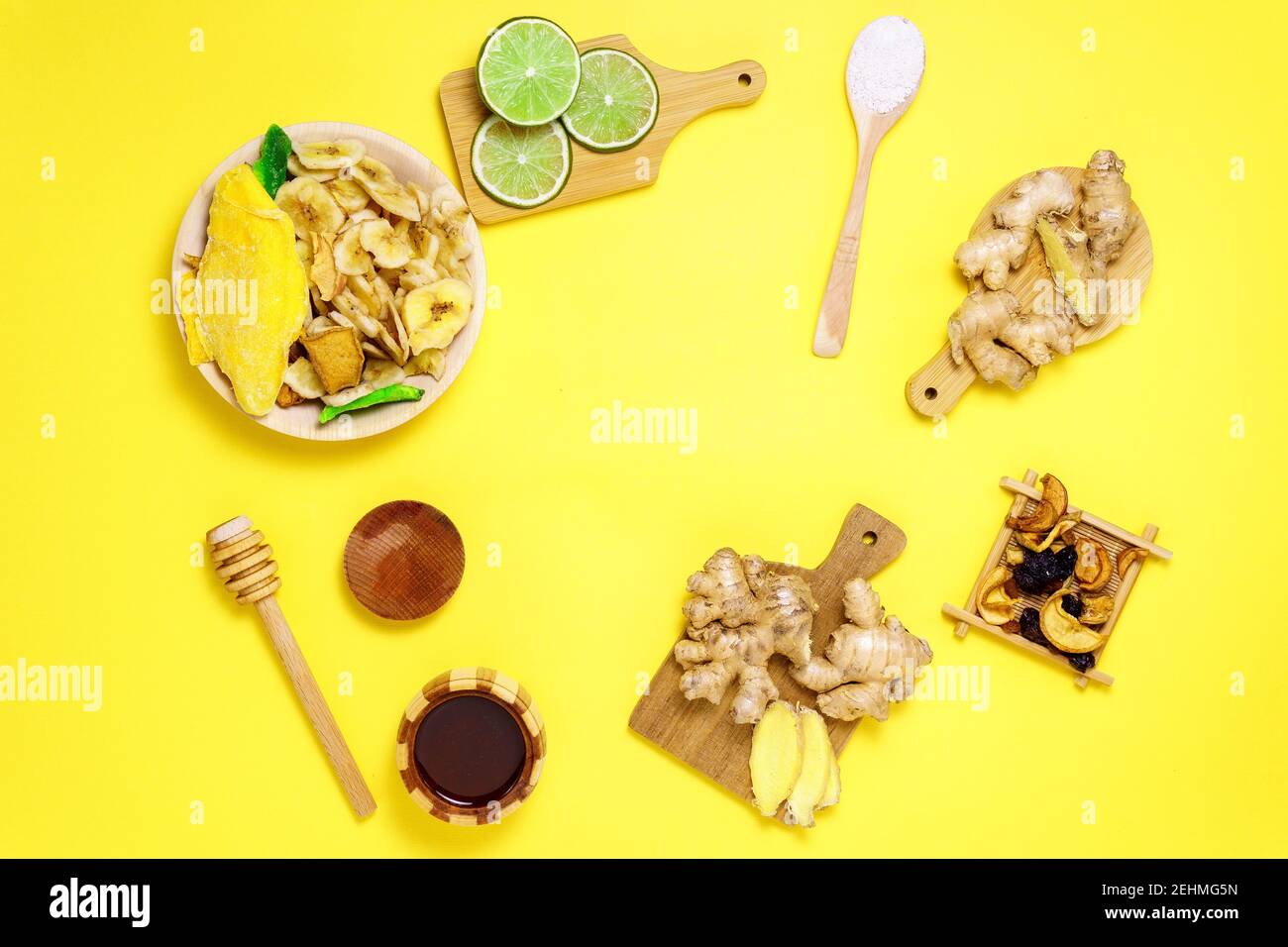 healthy food to boost immune system. Citrus, ginger, honey, dried