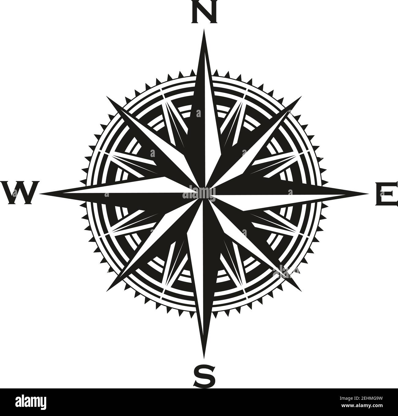 Navigation compass sign, Rose of Winds with direction arrows. Vector marine and nautical sailing