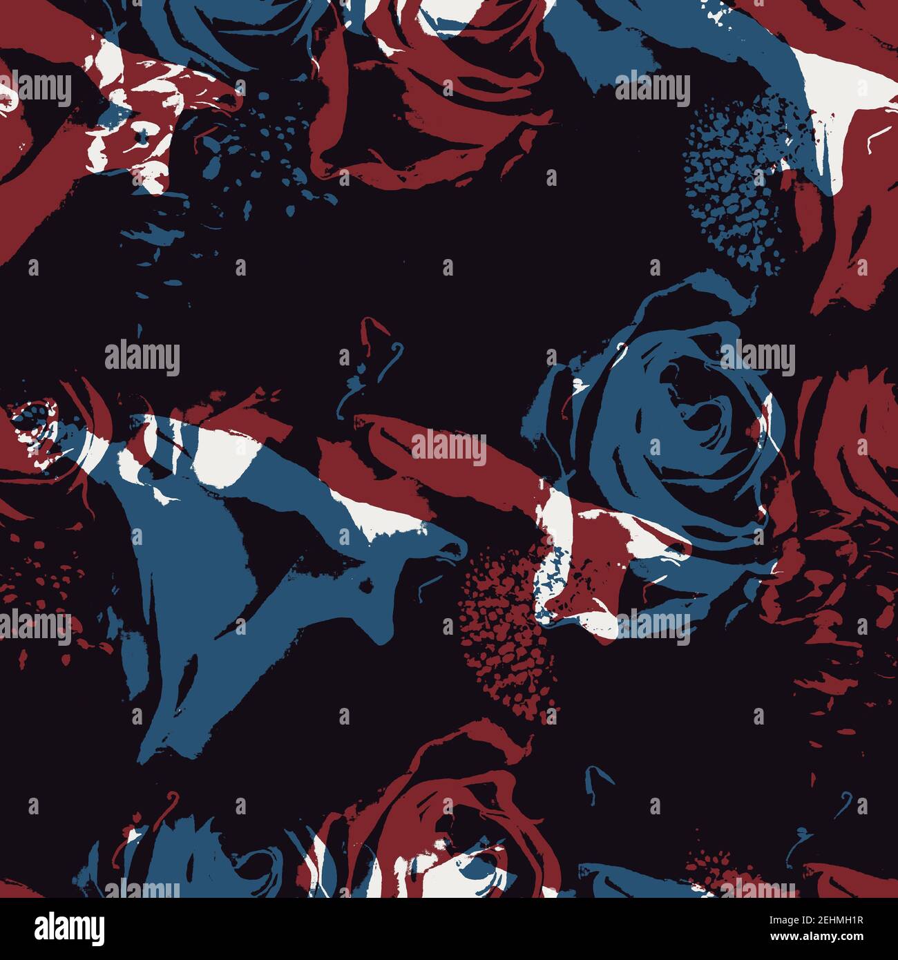 Seamless floral pattern in red blue black white Stock Photo - Alamy