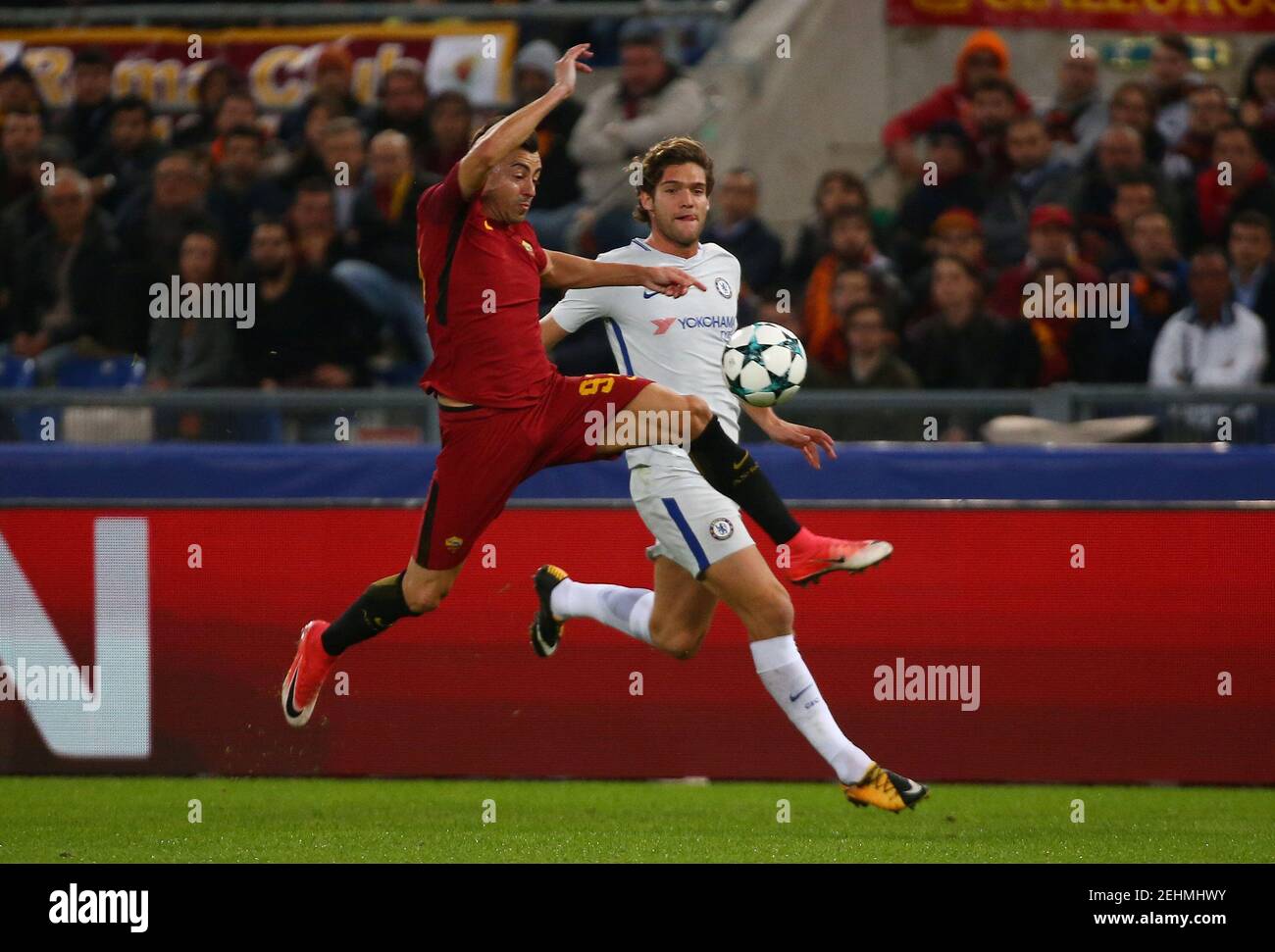 Soccer Football - Champions League - A.S. Roma vs Chelsea - Stadio Olimpico, Rome, Italy - October 31, 2017   AS Roma's Stephan El Shaarawy in action with Chelsea's Marcos Alonso    REUTERS/Alessandro Bianchi Stock Photo