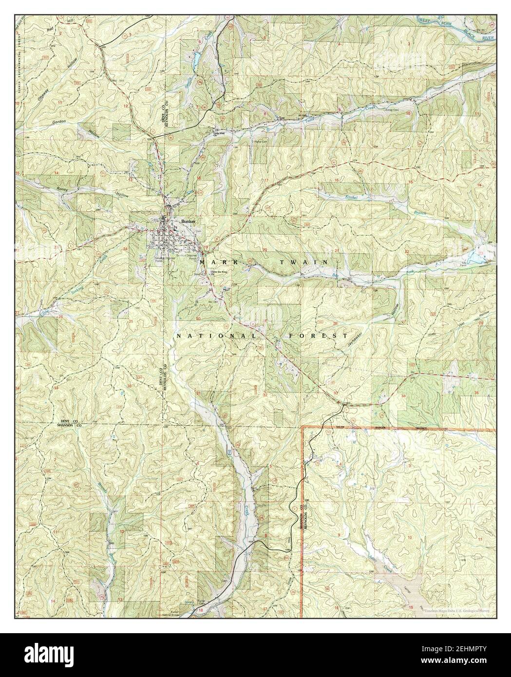 Bunker, Missouri, map 1999, 124000, United States of America by