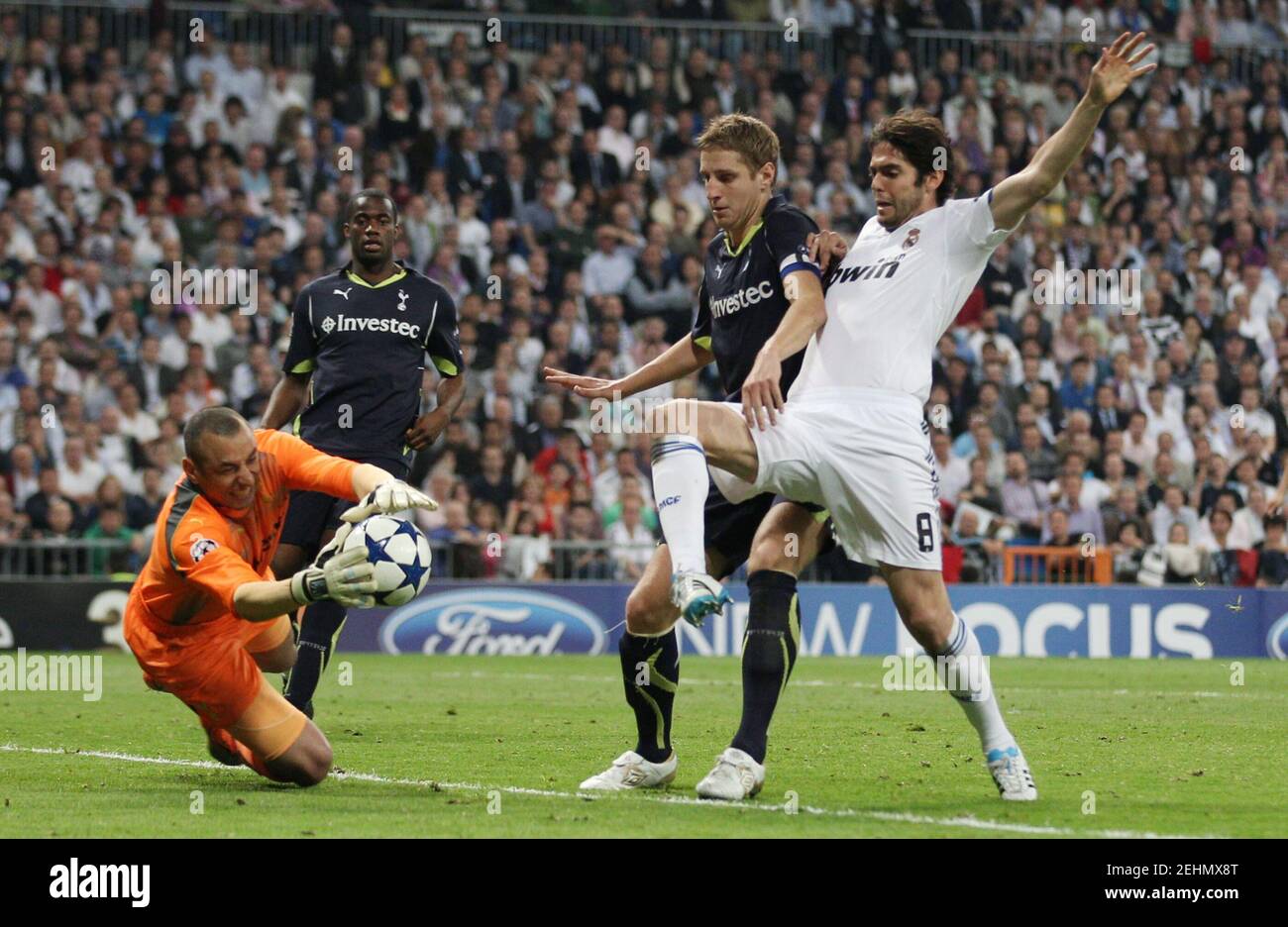 Football Real Madrid V Tottenham Hotspur Uefa Champions League Quarter Final First Leg Estadio Santiago Bernabeu Madrid Spain 10 11 5 4 11 Real Madrid S Kaka R Has His Shot Saved