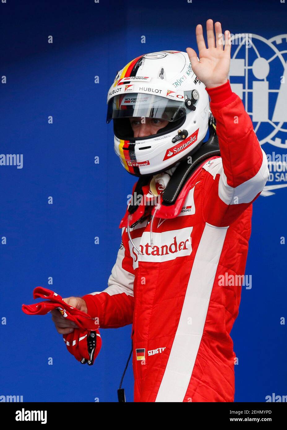 Formula One - F1 - Malaysian Grand Prix 2015 - Sepang International Circuit, Kuala Lumpur, Malaysia - 28/3/15  Ferrari's Sebastian Vettel celebrates qualifying in second place  Reuters / Olivia Harris  Livepic Stock Photo