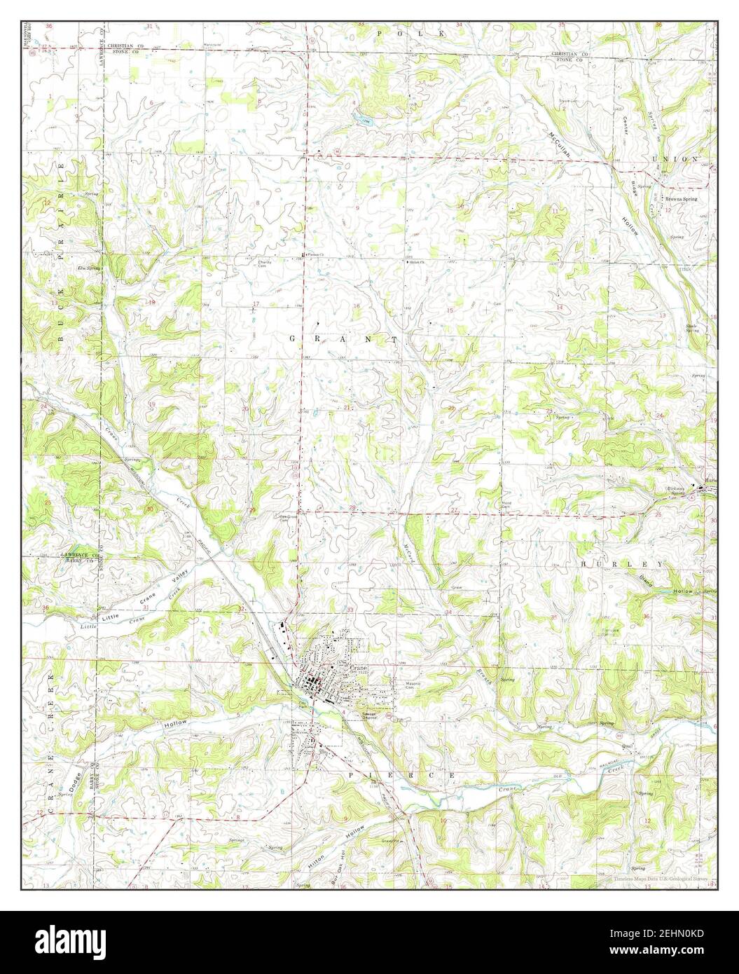 Crane, Missouri, map 1974, 1:24000, United States of America by Timeless Maps, data U.S. Geological Survey Stock Photo