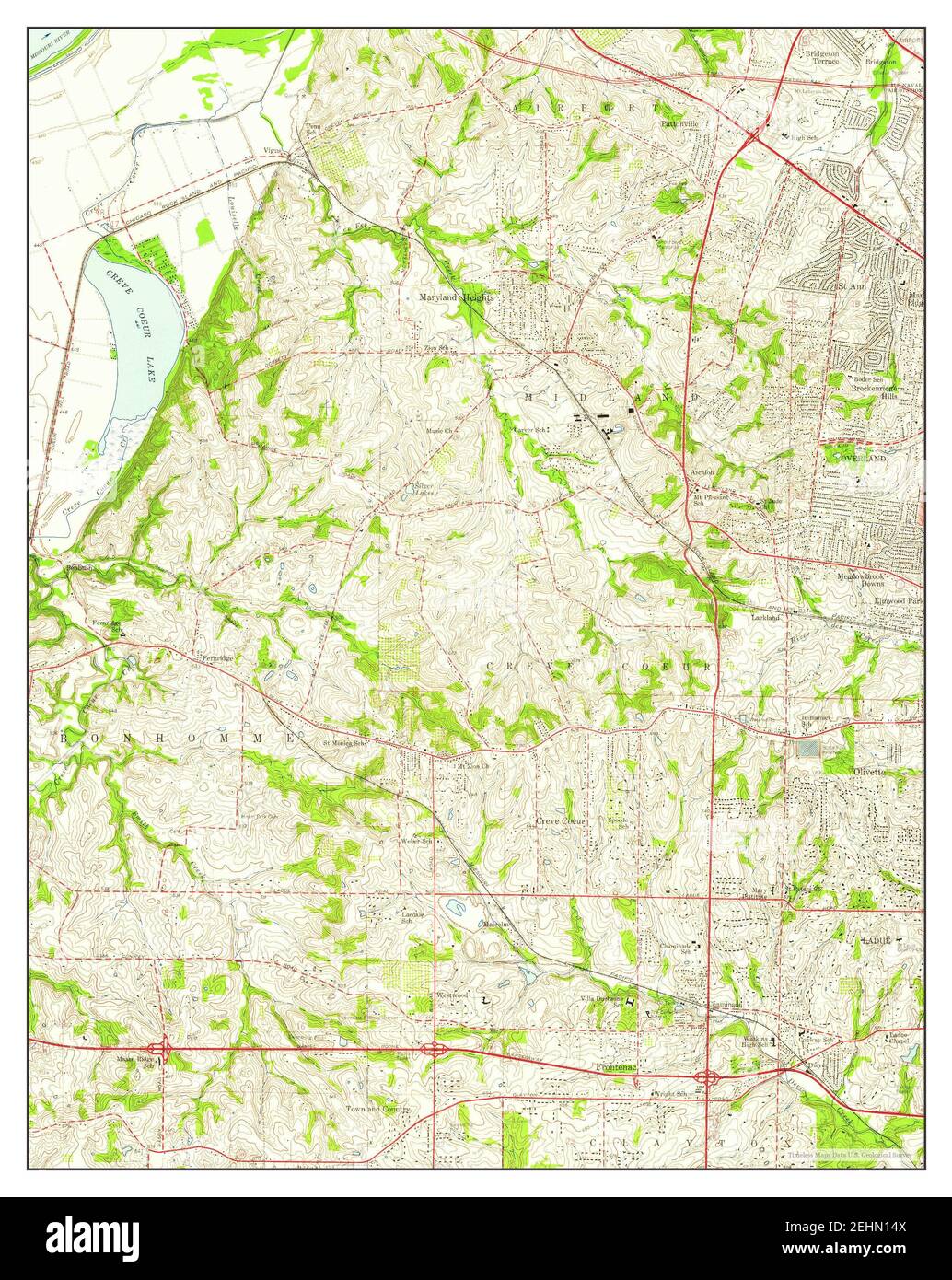 Creve Coeur, Missouri, map 1954, 124000, United States of America by Timeless Maps, data U.S