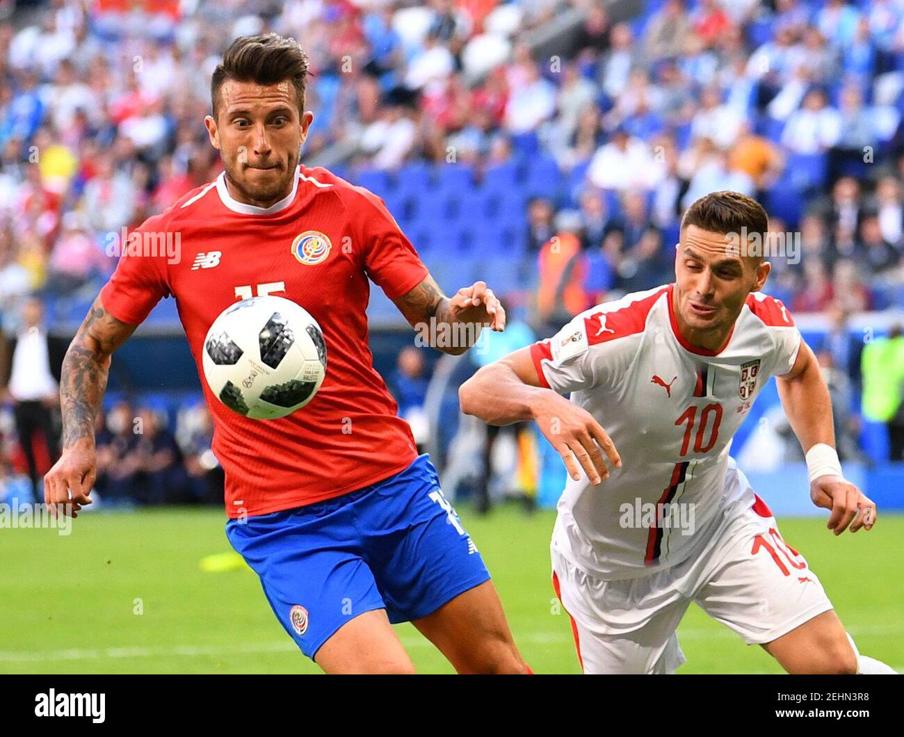 Soccer Football World Cup Group E Costa Rica Vs Serbia Samara Arena Samara Russia June 17 18 Costa Rica S Francisco Calvo In Action With Serbia S Dusan Tadic Reuters Dylan Martinez Stock Photo Alamy
