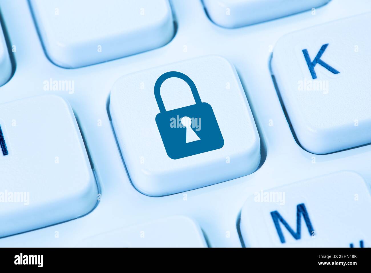 Internet security computer lock icon protected data protection symbol blue keyboard Stock Photo