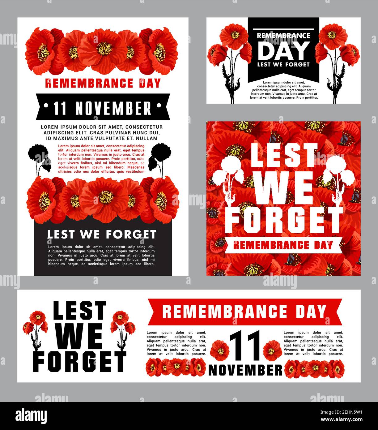 Remembrance Day memorial card template with british legion red poppy. World War army force ...