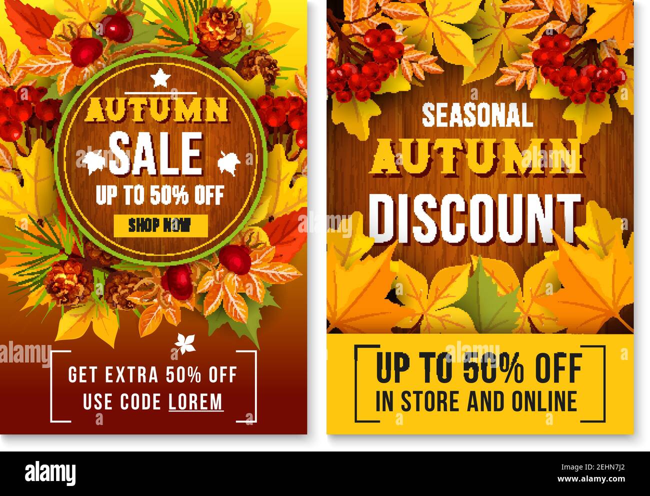 Autumn sale poster or leaflet up to discount off for September seasonal ...