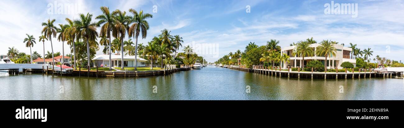Fort Lauderdale Florida Las Olas downtown panorama panoramic view city marina boats boat Stock Photo