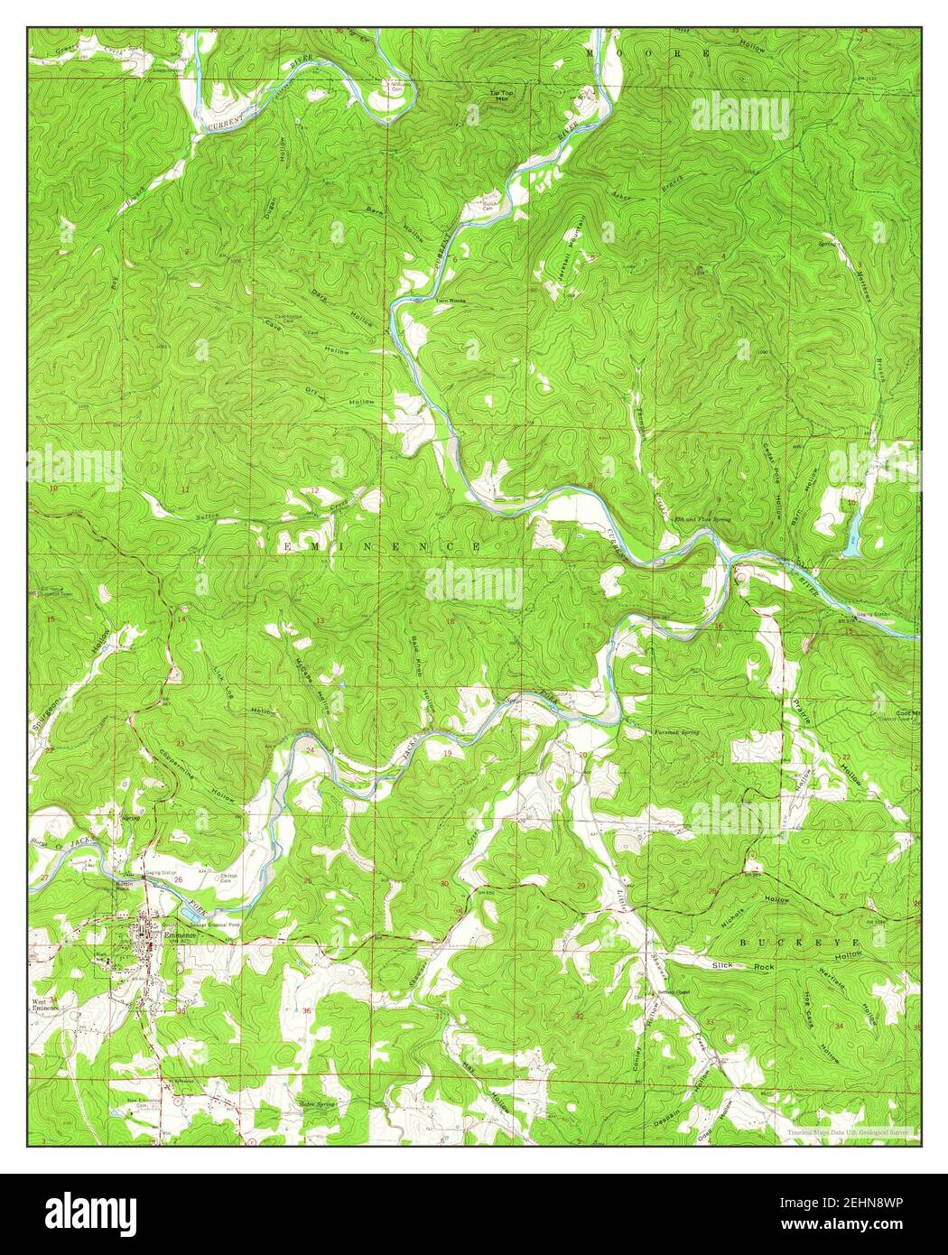 Historical Map of Eminence, Missouri from 1965